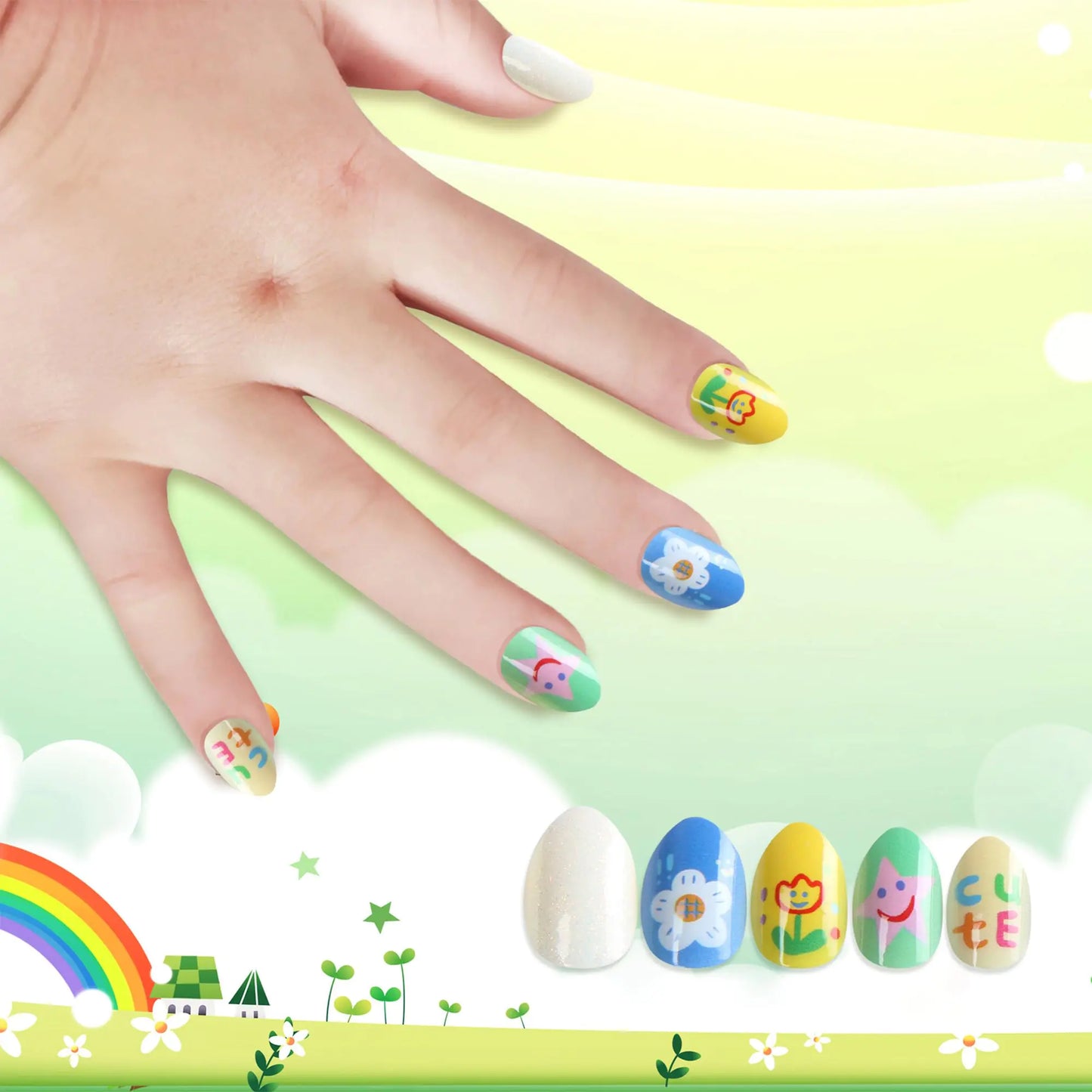 Kawyehu Almond Kids Press-On Nails