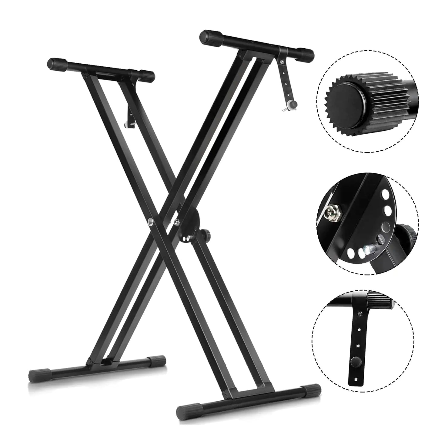 5Core Keyboard Stand Double X Style Adjustable Lift Piano Riser For 49 To 88 Keys BLACK