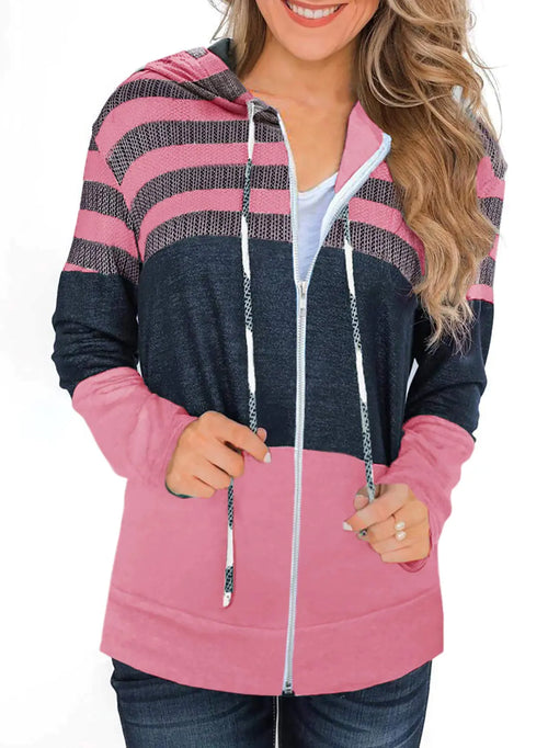 GOLDPKF Womens Wweater zip up Hoodies for women lightweight pullover women hoodie sweaters for women color block striped hoodie women Rose Pink Small