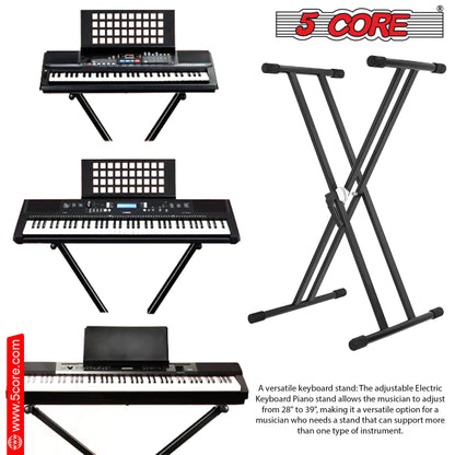 5Core Keyboard Stand Double X Style Adjustable  Piano Riser For 49 To 88 Keys + Gear