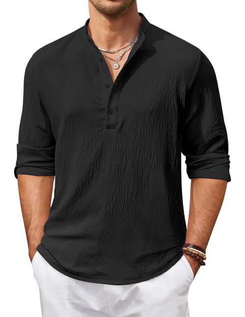 COOFANDY Mens Casual Henley Shirts Long Sleeve Hippie Beach T Shirts Yoga Summer Top Black