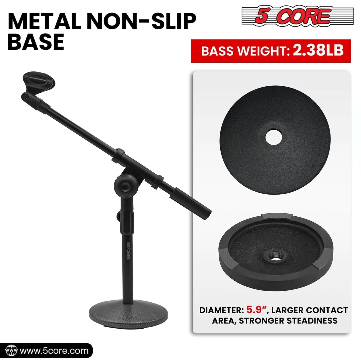 5Core Round Base Desktop Mic Stand Universal Desk Microphone Holder Table Top Stands BLACK