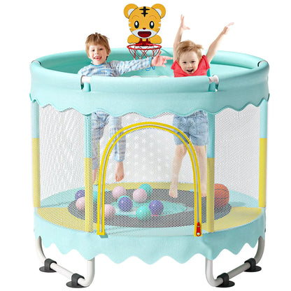 Holyton 60" Trampoline for Kids5ft Toddler Trampoline IndoorMultiple Fun AccessoriesStability & SafetyBirthday Gifts for Boys & Girls Baby Toddler Christmas Toys-Blue