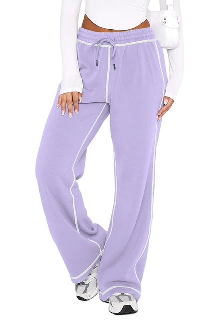 DISCIPBUSH Track Pants Women - Soft Wide Leg Sweatpants Women Drawstring Lounge Pants Women Joggers with Pockets Purple M