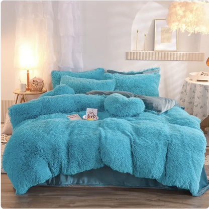 Luxury Plush Fleece Bedding Set - Queen & King Sizes, Warm Quilt Cover & Pillowcases