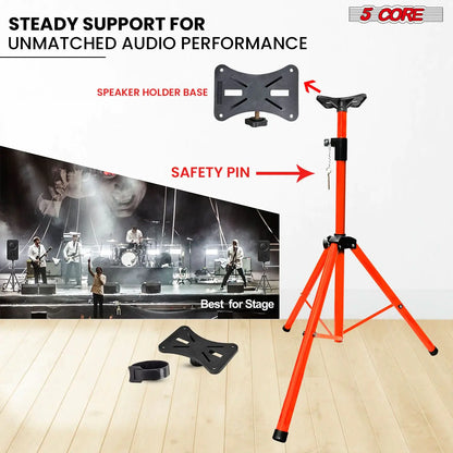 5Core Speaker Stand Tripod Tall Adjustable 72 Inch DJ Pole Mount Studio Monitor Stands ORANGE