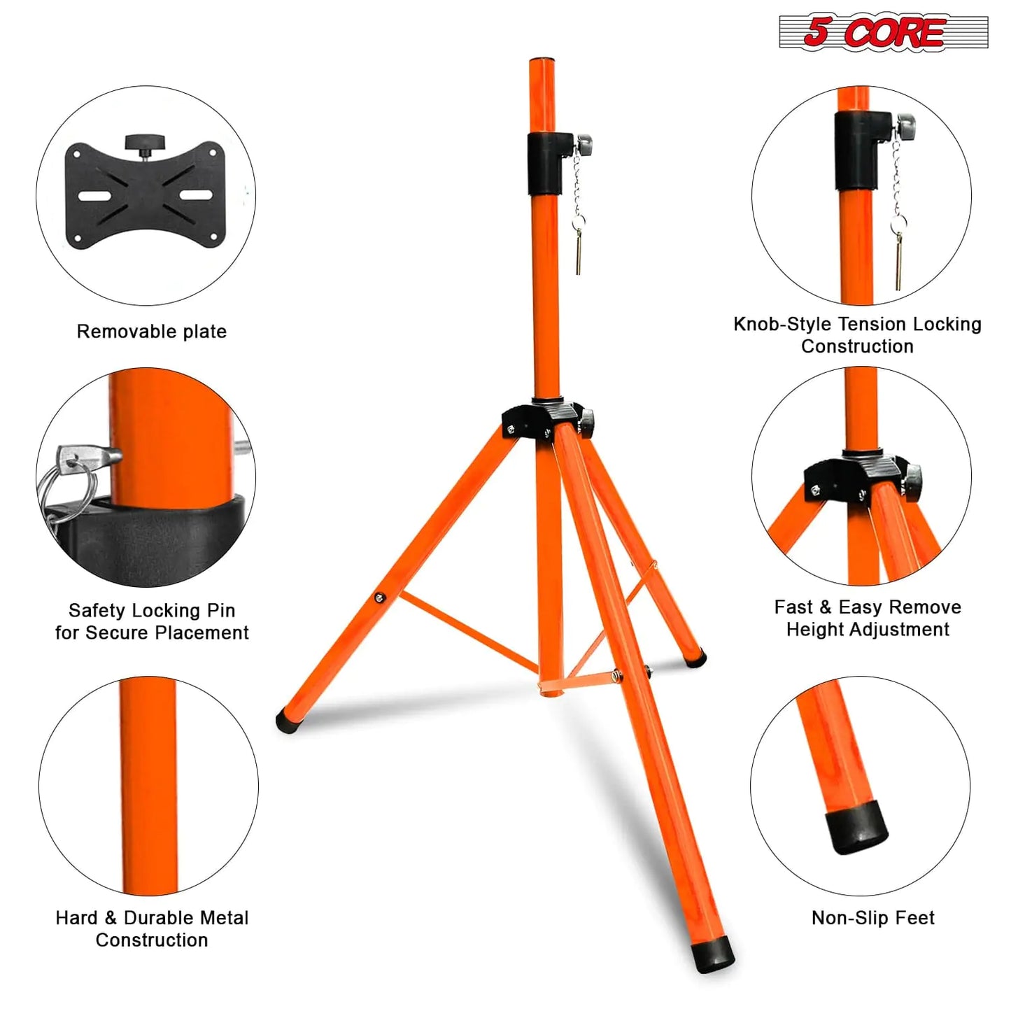 5Core Speaker Stand Tripod Tall Adjustable 72 Inch DJ Pole Mount Studio Monitor Stands ORANGE