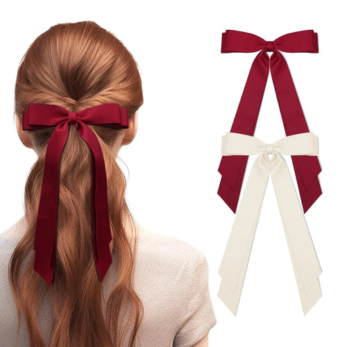 Hair Bows 2Pcs Beige Red Hair Bow for Hair Double-layer Hair Ribbon Bows Hair Clip for Women Girls Hair Accessories Beige/Red