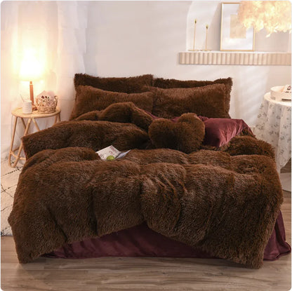 Luxury Plush Fleece Bedding Set - Queen & King Sizes, Warm Quilt Cover & Pillowcases