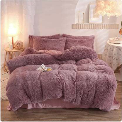 Luxury Plush Fleece Bedding Set - Queen & King Sizes, Warm Quilt Cover & Pillowcases