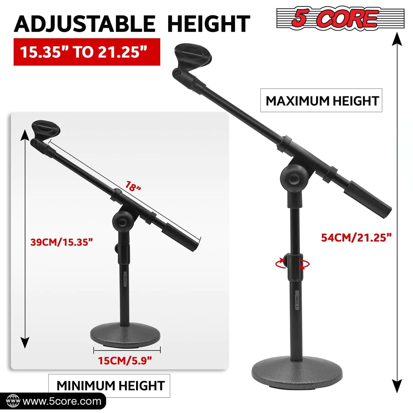 5Core Round Base Desktop Mic Stand Universal Desk Microphone Holder Table Top Stands BLACK