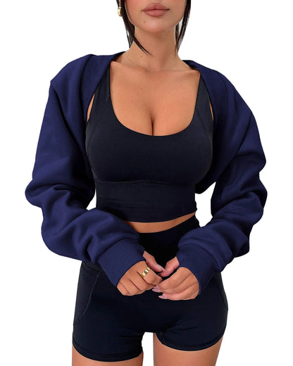 Zwurew Bolero Sweater for Women Navy Shrugs for Women Long Sleeve Cropped Cardigan Half Sweaters for Women