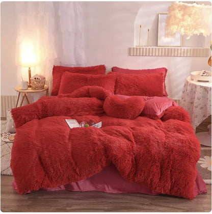 Luxury Plush Fleece Bedding Set - Queen & King Sizes, Warm Quilt Cover & Pillowcases