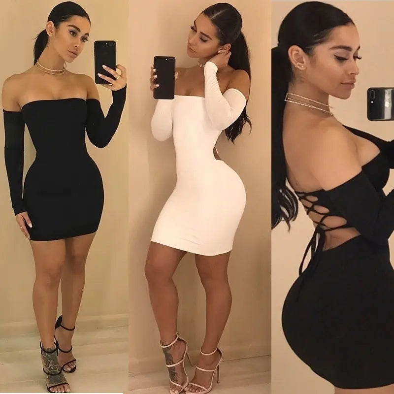 Chic Backless Long Sleeve Club Dress